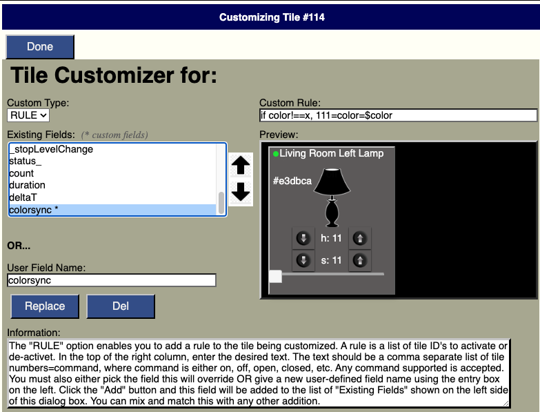 HousePanel Rules engine using Tile Customizer